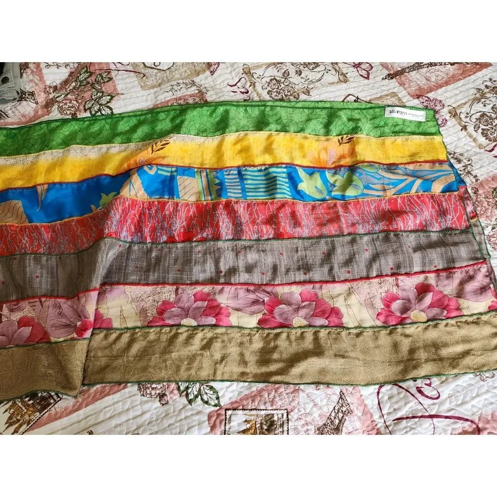 Darn Good Yarn‎ Silk Medley Scarf Reclaimed Sari Silk Floral 20×70 Inches